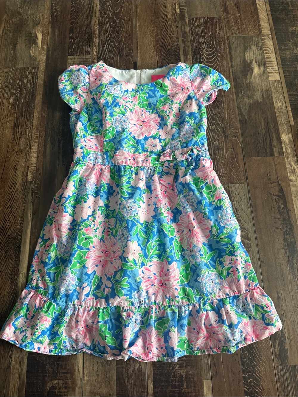 Lilly Pulitzer Blue Floral Flutter-Sleeve Girls Dress